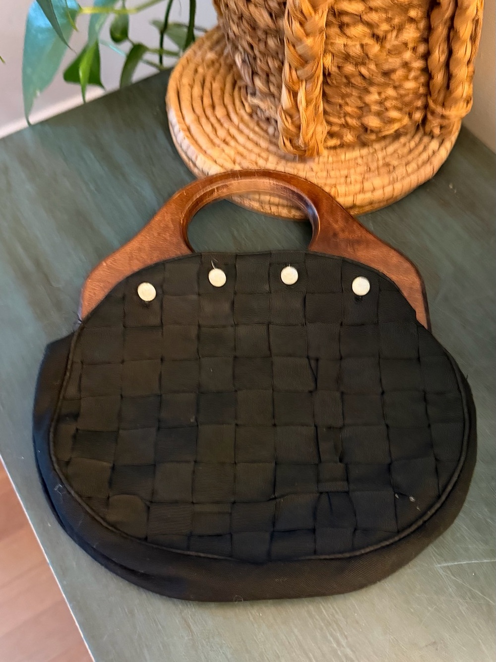 Vintage Black Woven black canvas Bermuda Bag - Picture 3 of 9